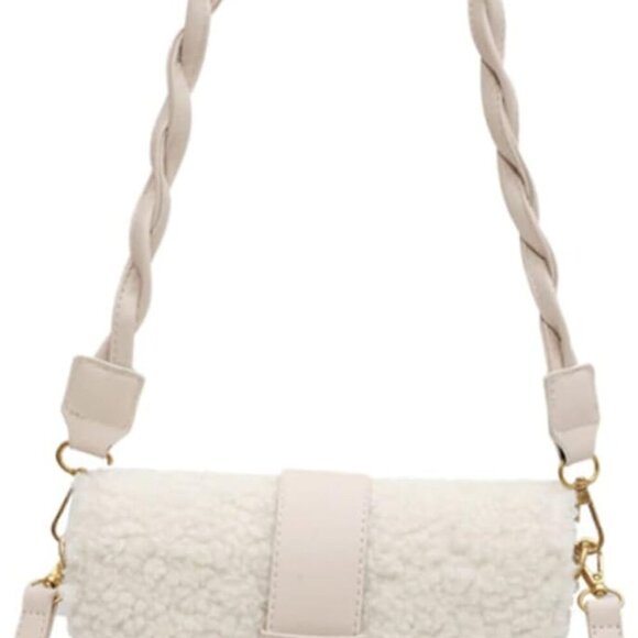Ladies Bag Sherpa Crossbody Bags for Women White Shoulder Bag White Crossbody Ba - Picture 1 of 9